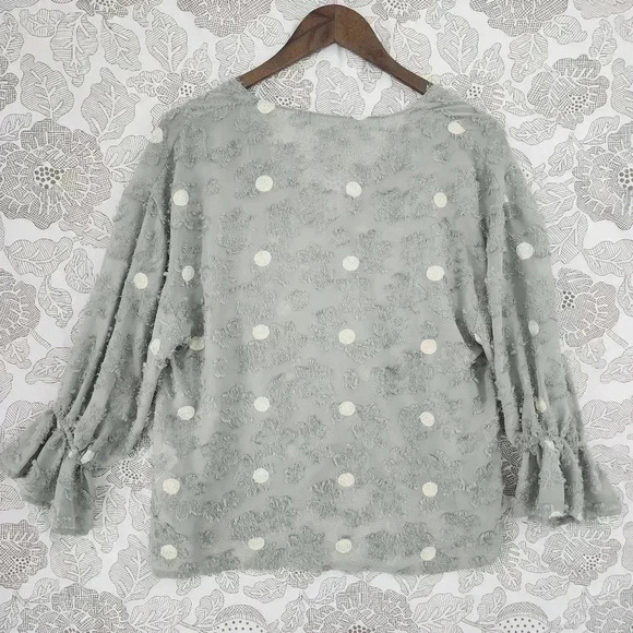Zara Polka Dot Textured V neck Elastic Cuffs Chiffon Blouse S - Picture 2 of 8
